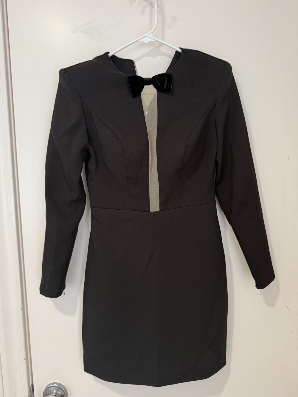Black Long-Sleeve Bow-Accent Dress